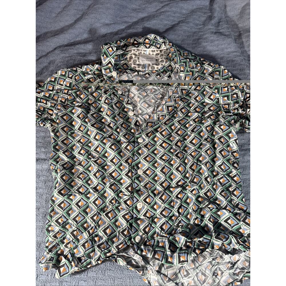 Denim‎ & Flower Medium All Over Print Button Down Short Sleeve Shirt New.